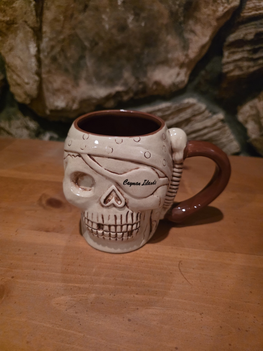 Skull Ceramic Coffee Mug - Cream with Brown Handle
